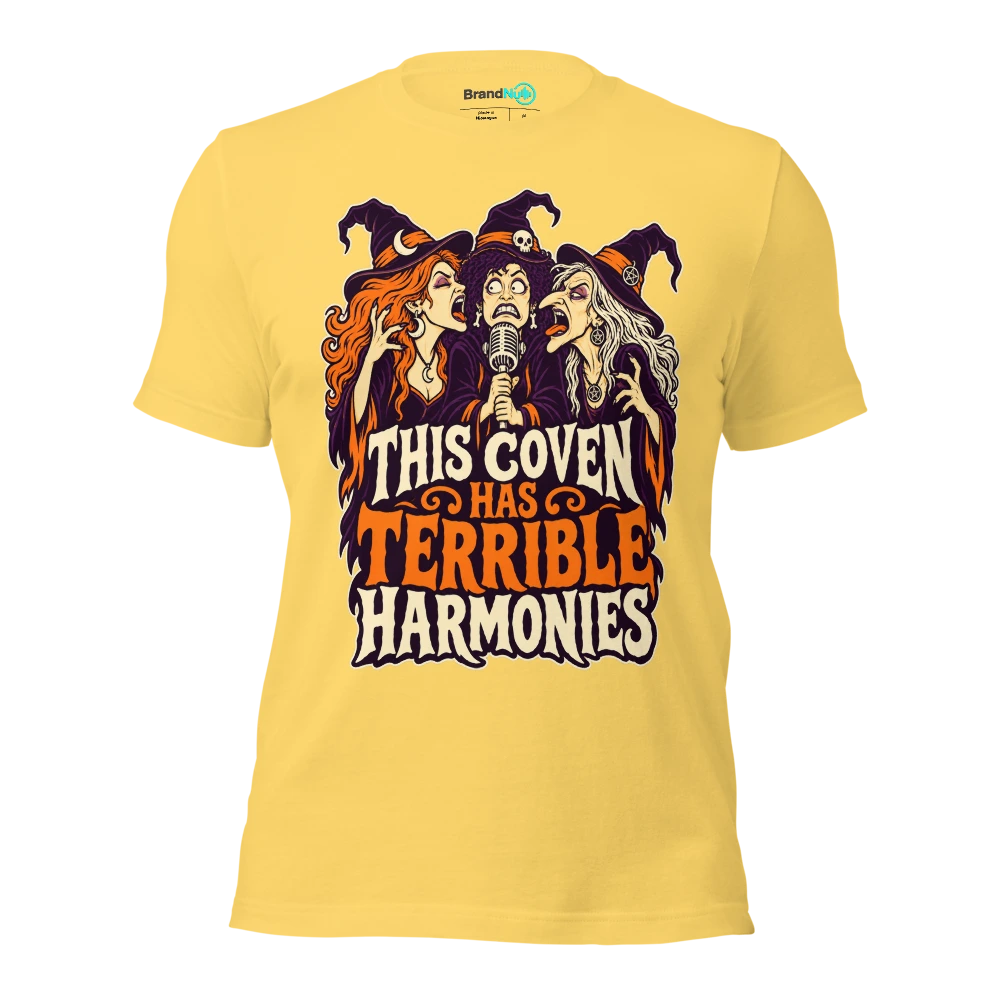THIS COVEN HAS TERRIBLE HARMONIES T Shirt - Yellow - front - Ghost 2