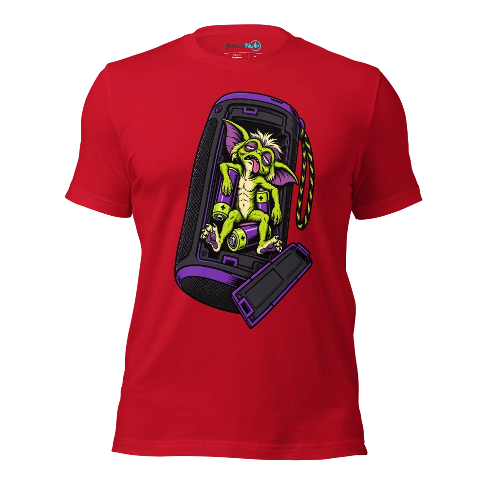 THE PARTY GREMLIN HAS RUN OUT OF BATTERY T Shirt Red Front