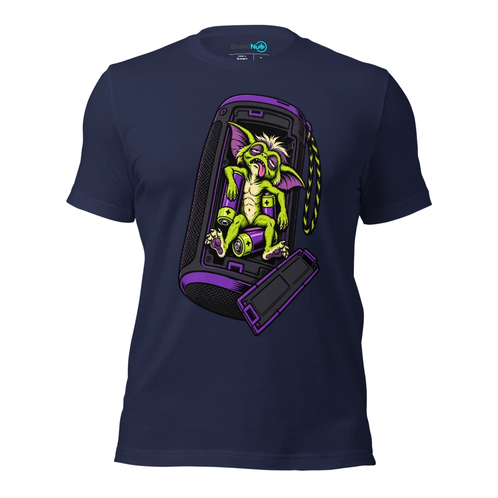 THE PARTY GREMLIN HAS RUN OUT OF BATTERY T Shirt Navy Front