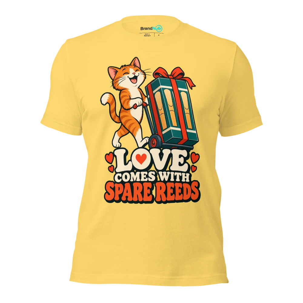LOVE COMES WITH SPARE REEDS T Shirt Yellow Front