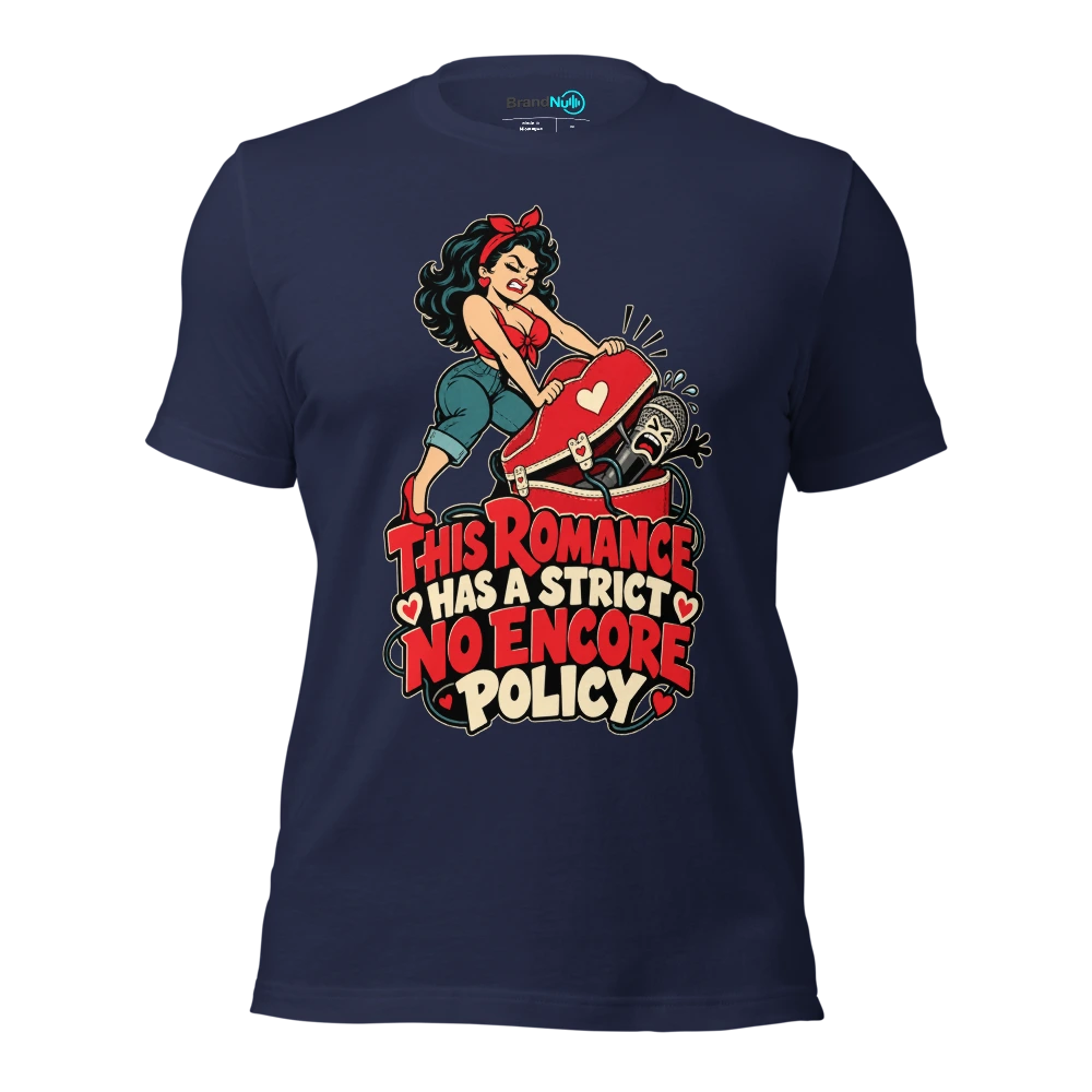 THIS ROMANCE HAS A STRICT NO ENCORE POLICY T Shirt Navy Front