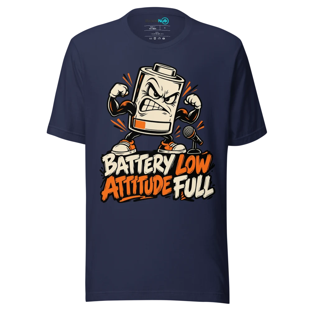 BATTERY LOW ATTITUDE FULL T Shirt Navy Front