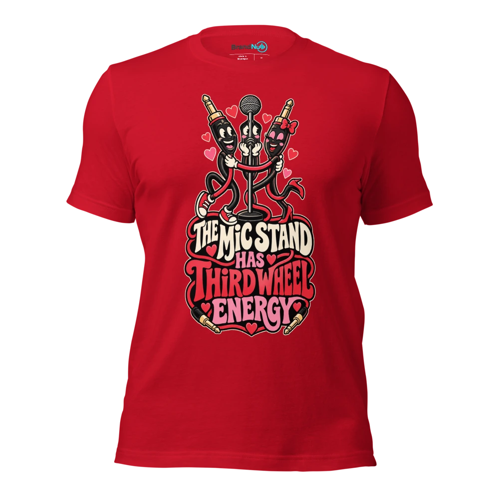 THE MIC STAND HAS THIRD WHEEL ENERGY T Shirt Red Front
