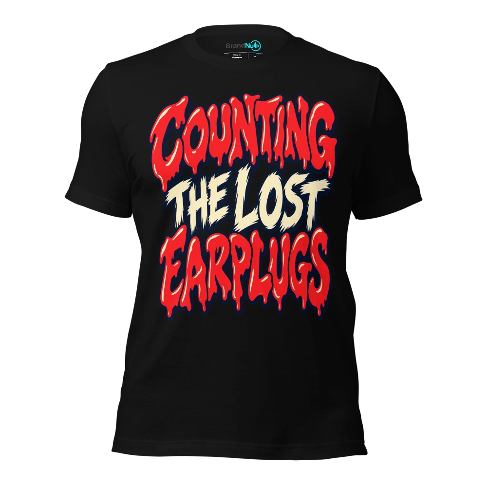 COUNTING THE LOST EARPLUGS T Shirt Black Front