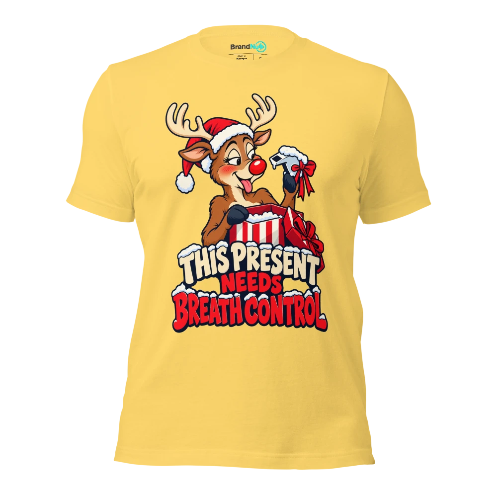 THIS PRESENT NEEDS BREATH CONTROL T Shirt Yellow Front
