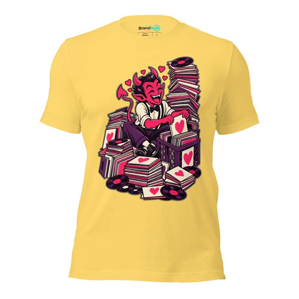 THE BREAKUP DEMON HAS A SUSPICIOUSLY GOOD LIBRARY T Shirt Yellow Front