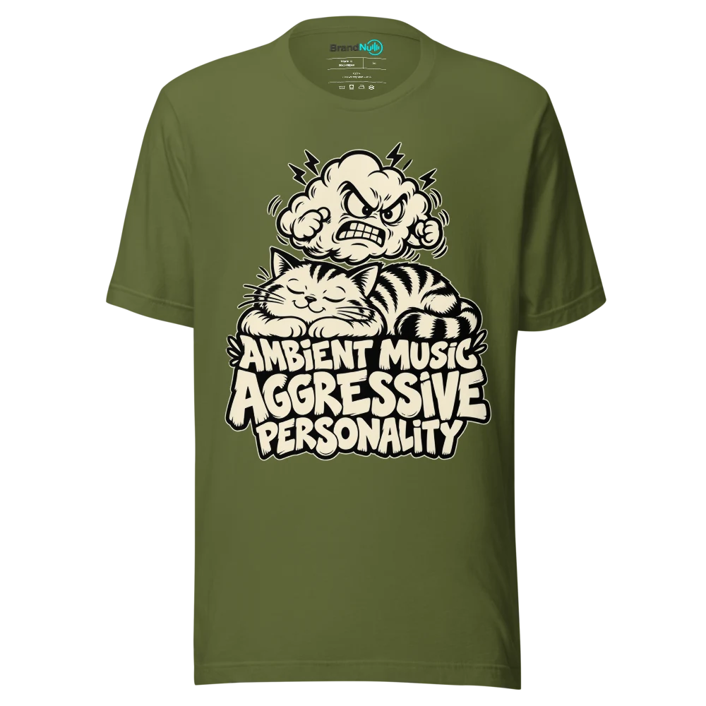 AMBIENT MUSIC AGGRESSIVE PERSONALITY T Shirt Olive Front
