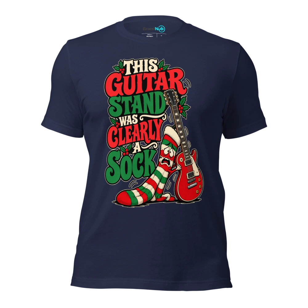 THIS GUITAR STAND WAS CLEARLY A SOCK T Shirt Navy Front