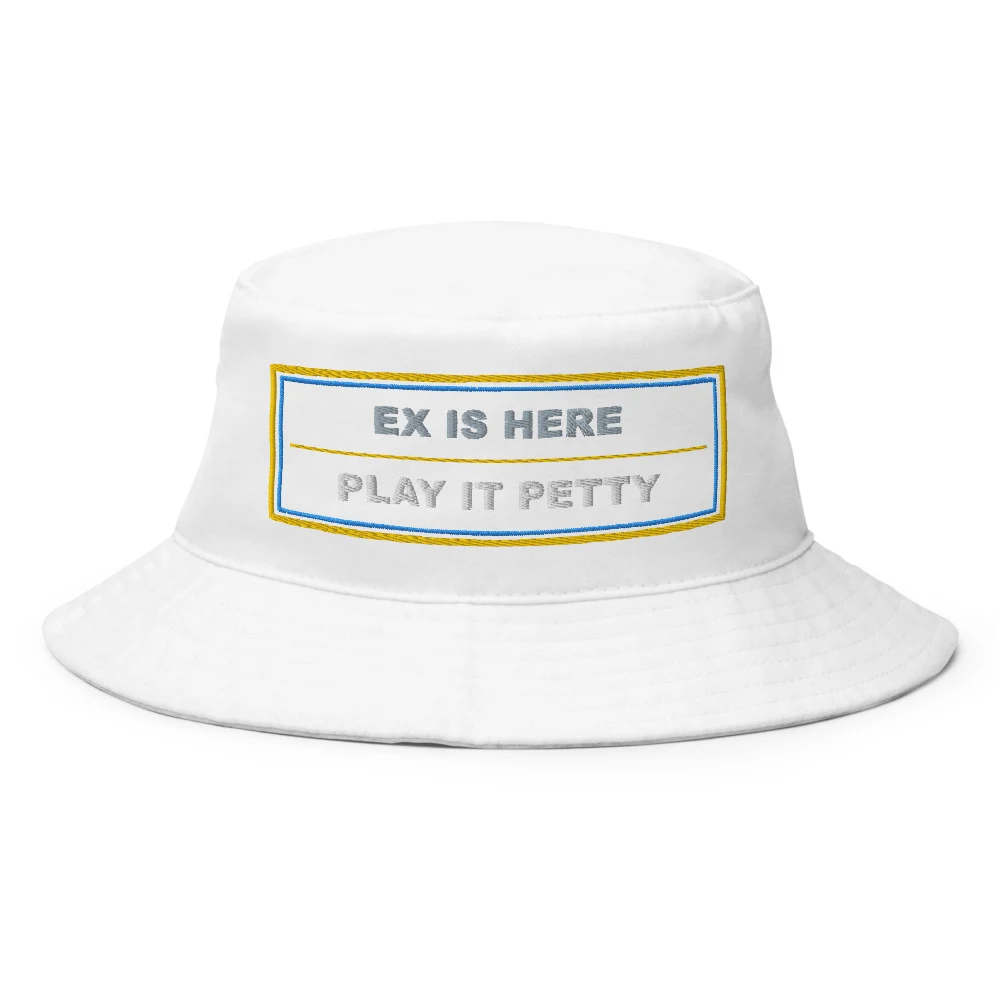 Ex Is Here Play It Petty Bucket Hat White front view