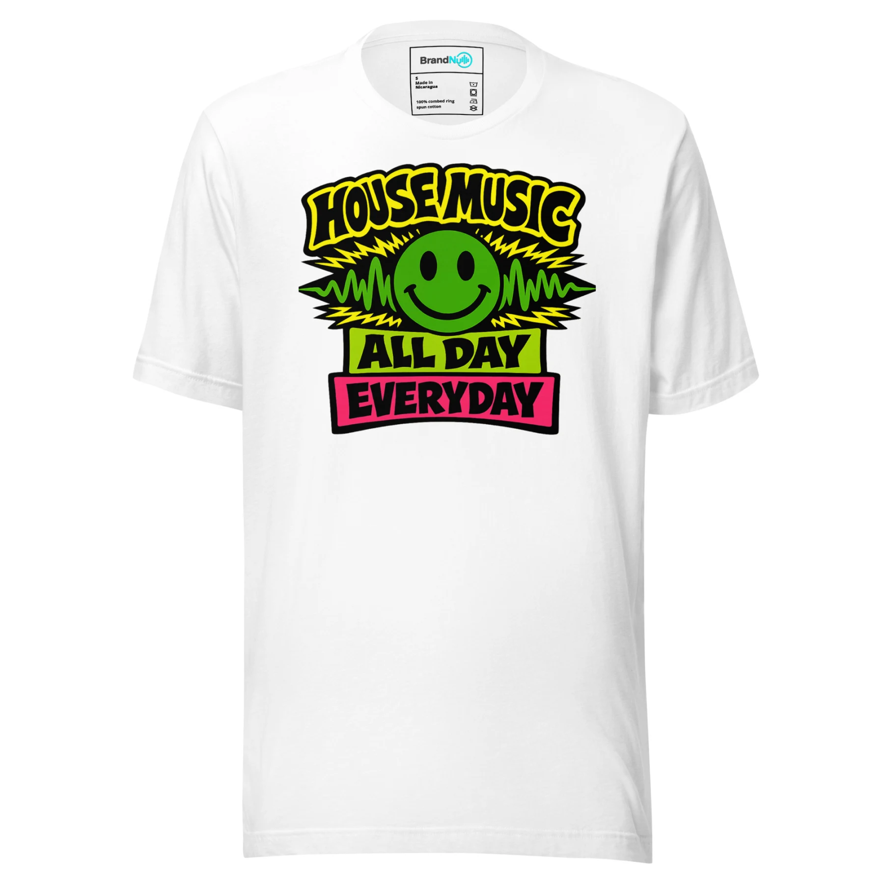 House Music All Day Everyday T Shirt – Acid Smiley Design