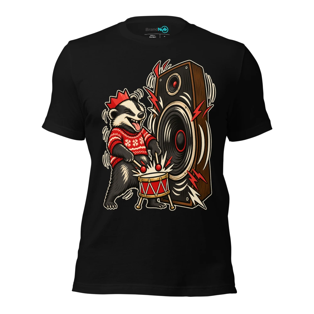 THE BADGER HAS BROUGHT FESTIVE DRUM AND BASS T Shirt Black Front