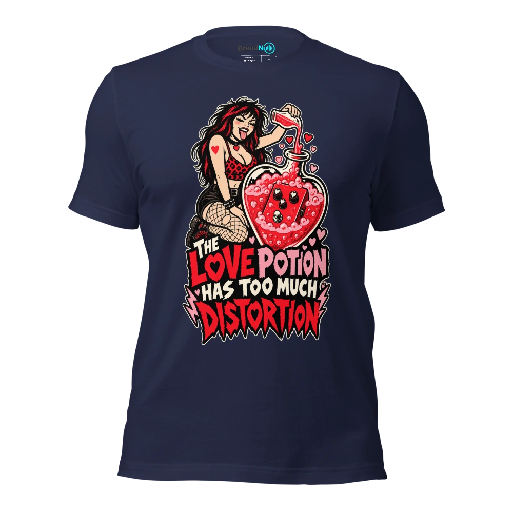 THE LOVE POTION HAS TOO MUCH DISTORTION T Shirt Navy Front