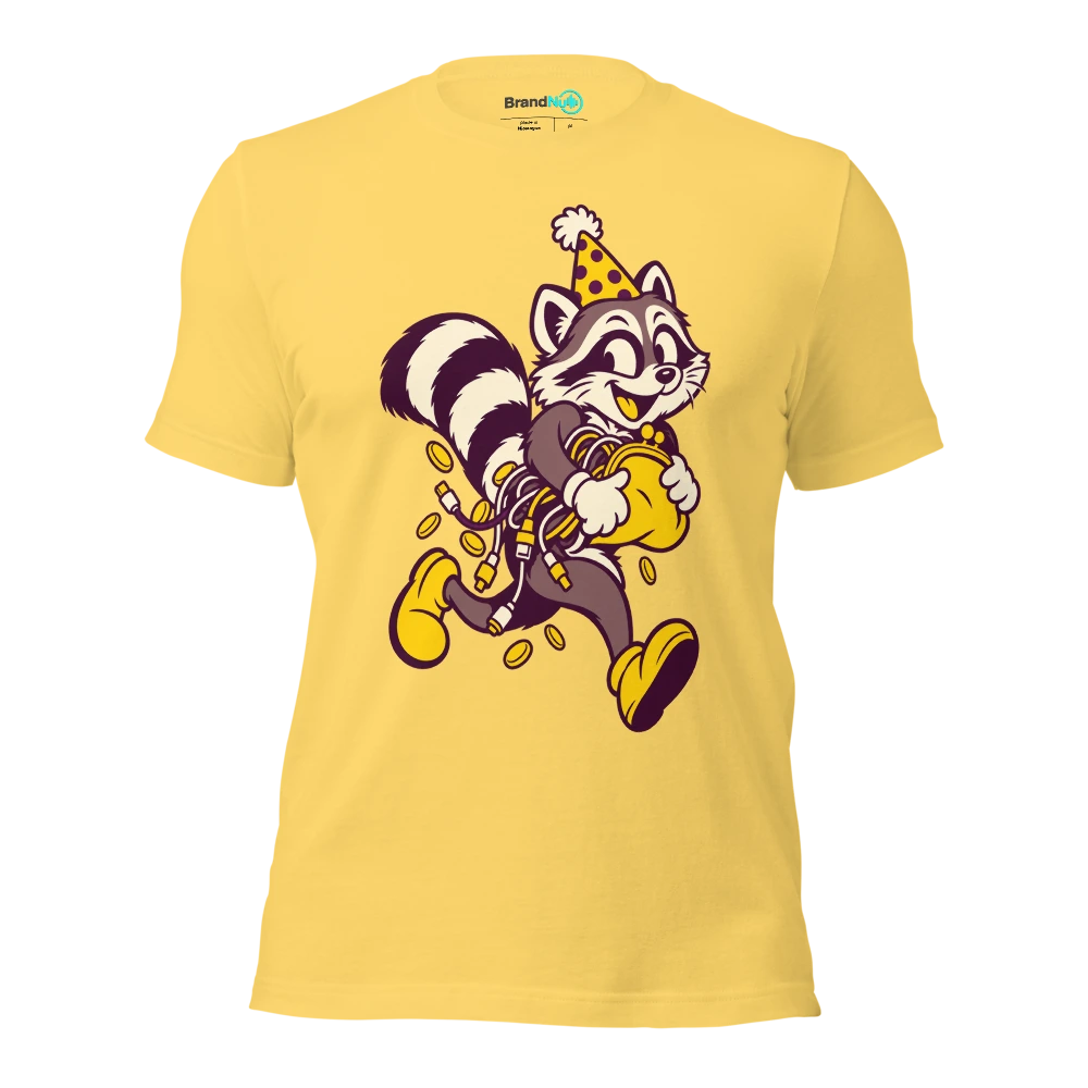 THE PARTY RACCOON HAS STOLEN MY UPGRADE BUDGET T Shirt Yellow Front