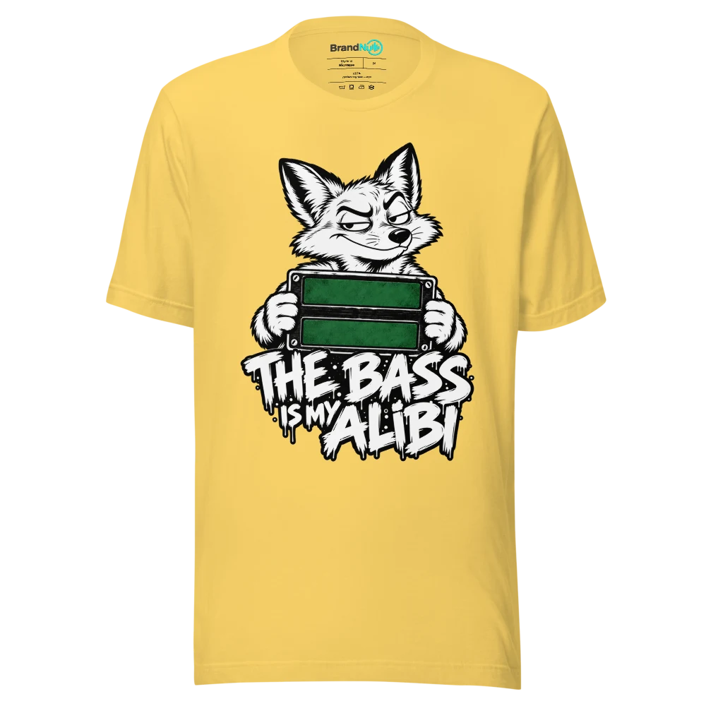 THE BASS IS MY ALIBI T Shirt Yellow Front