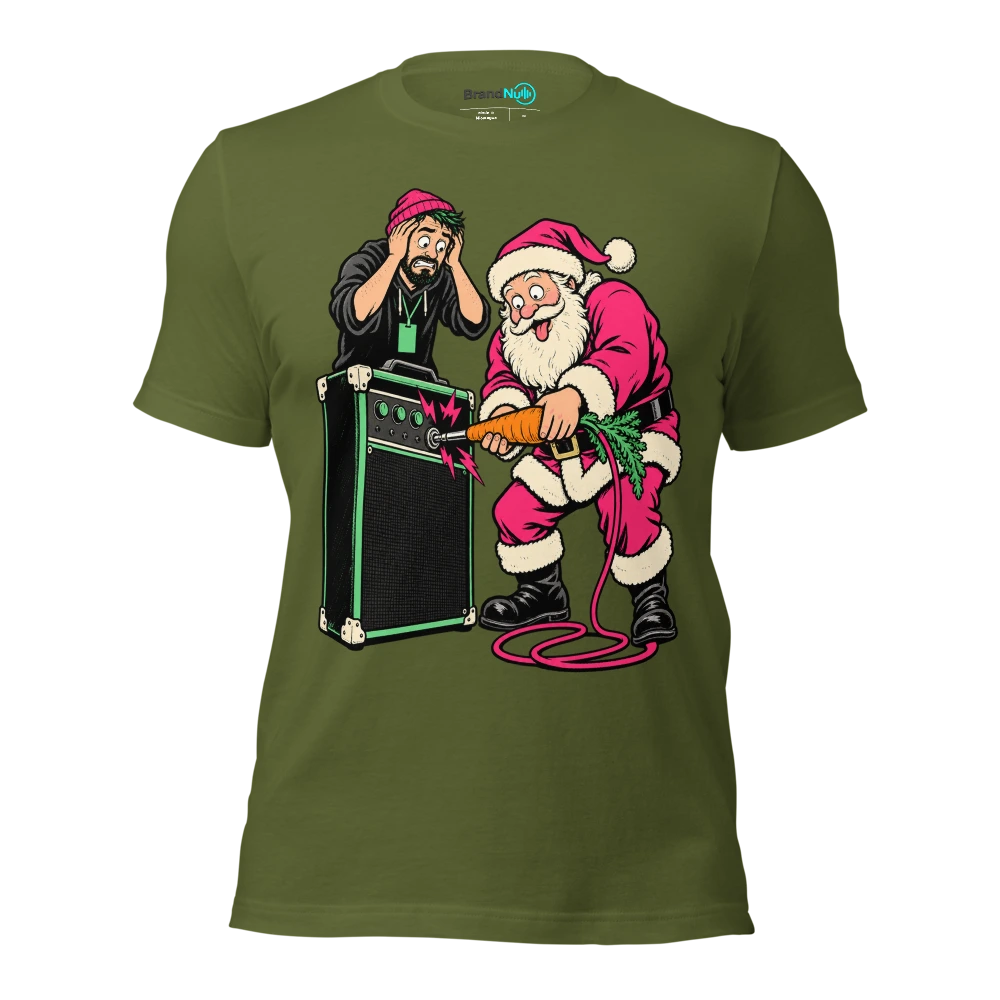 I SAW SANTA FAIL THE SOUND CHECK T Shirt Olive Front