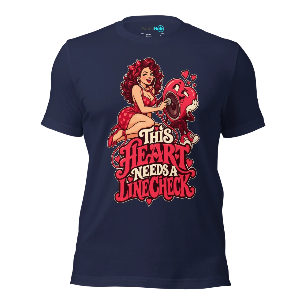 THIS HEART NEEDS A LINE CHECK T Shirt Navy Front