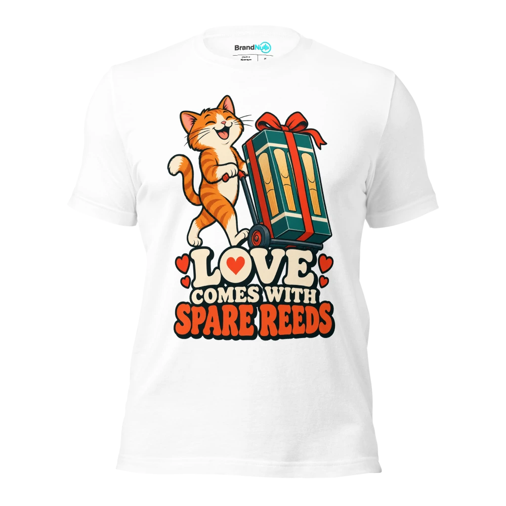 LOVE COMES WITH SPARE REEDS T Shirt White Front
