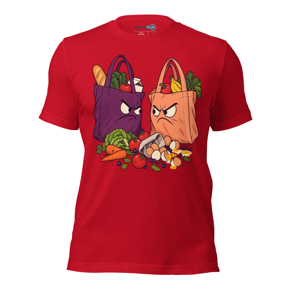 Woke up BrandNu. By teatime I was arguing with a bag for life T Shirt Red Front