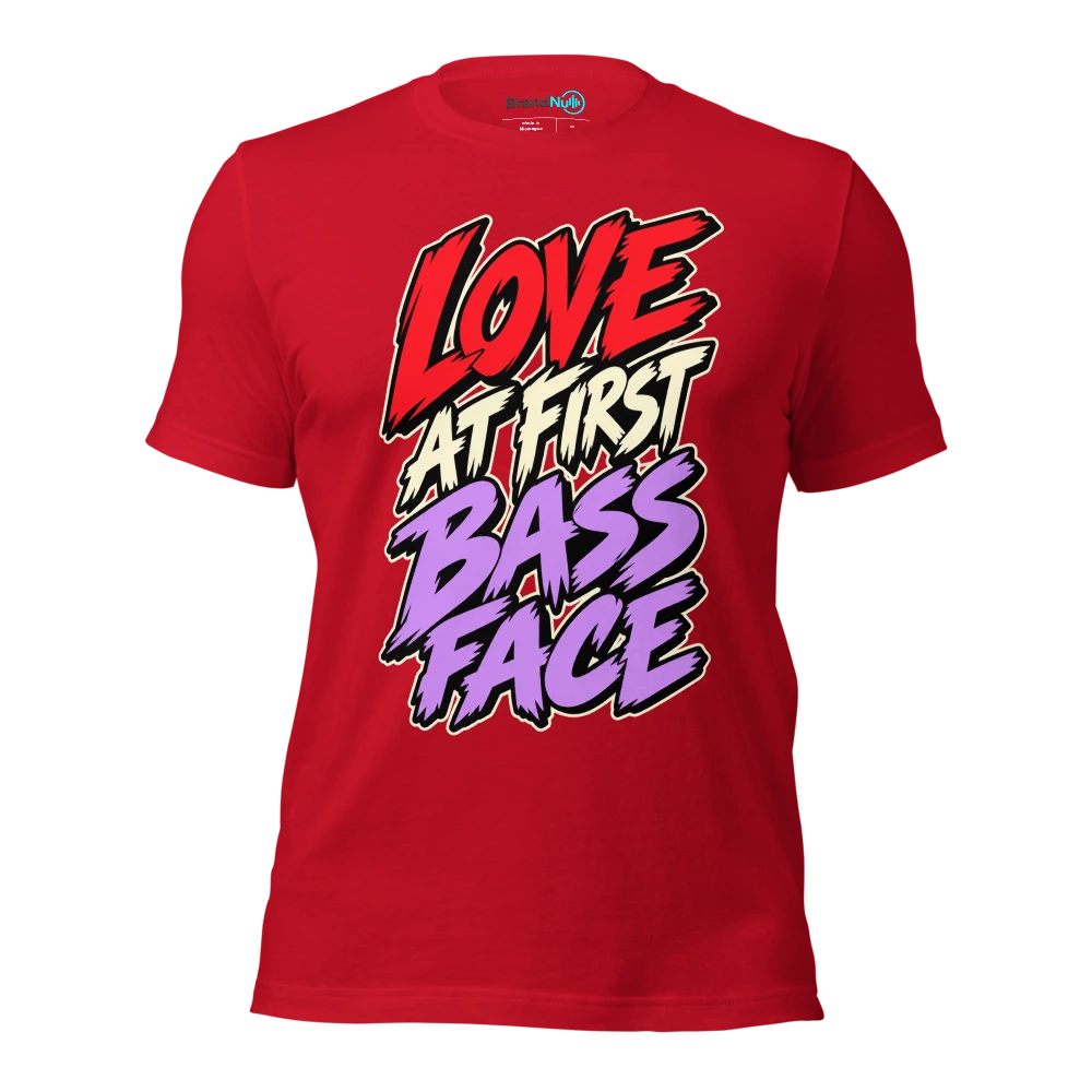 LOVE AT FIRST BASS FACE T Shirt Red Front