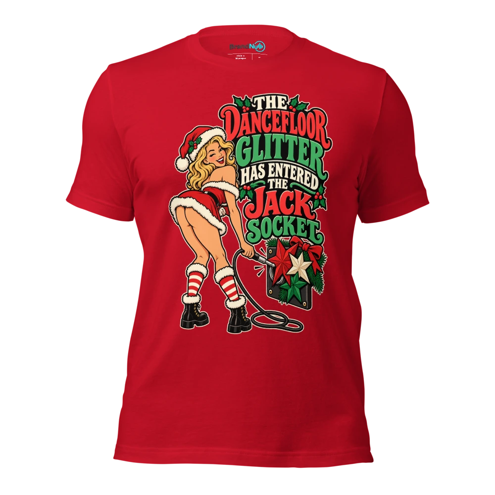 THE DANCEFLOOR GLITTER HAS ENTERED THE JACK SOCKET T Shirt Red Front