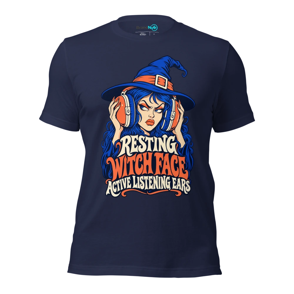 RESTING WITCH FACE ACTIVE LISTENING EARS T Shirt Navy Front