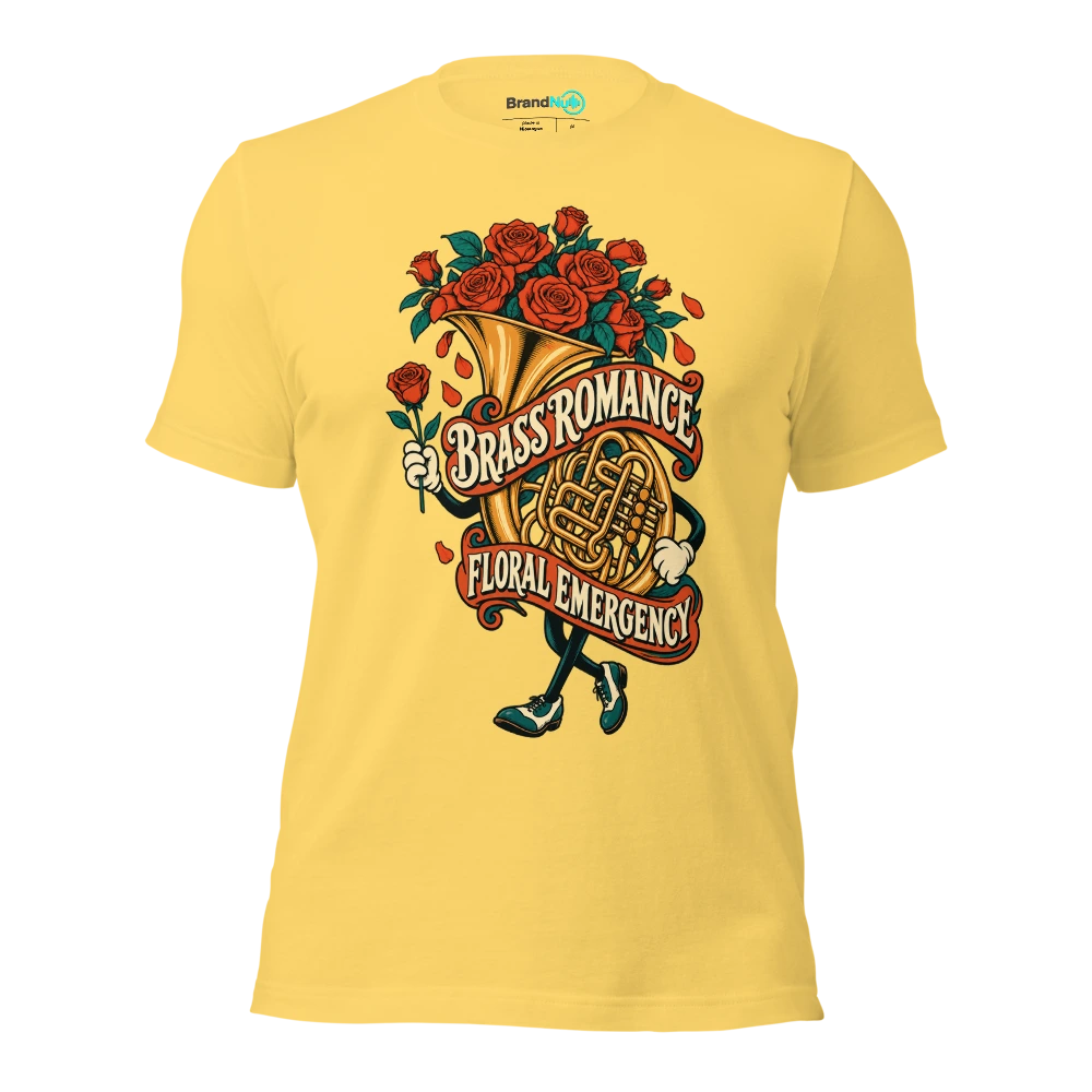 BRASS ROMANCE FLORAL EMERGENCY T Shirt Yellow Front