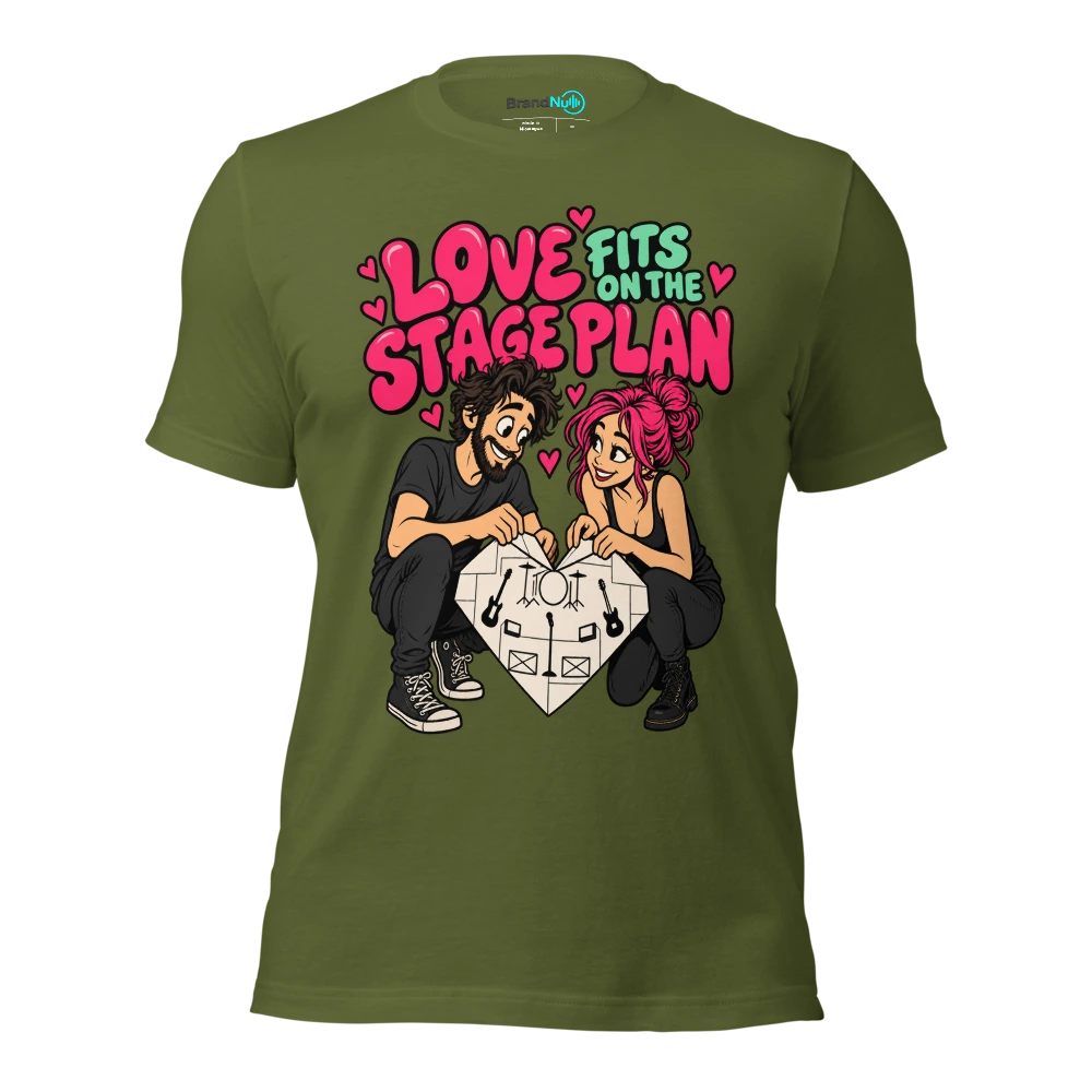 LOVE FITS ON THE STAGE PLAN T Shirt Olive Front