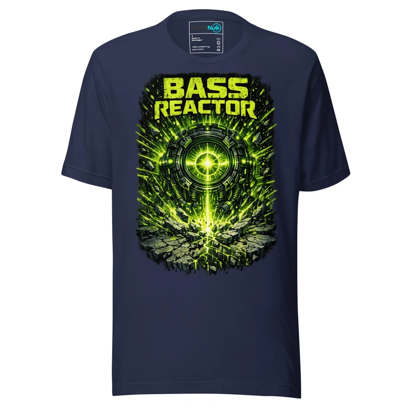 Bass Reactor Drum and Bass T Shirt Neon DnB Rave Graphic Green Screen - Navy