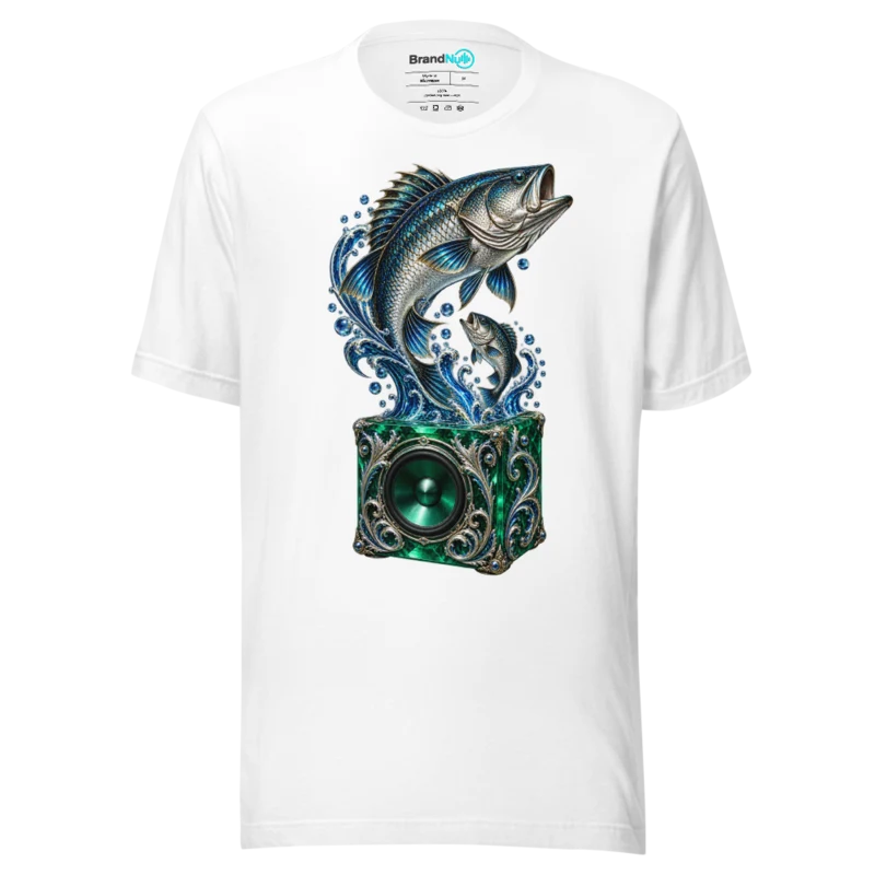Big Fish Small Fish Cardboard Box T Shirt - Speaker Splash Edition - White