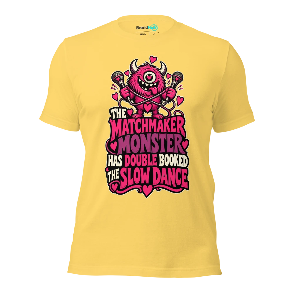 THE MATCHMAKER MONSTER HAS DOUBLE BOOKED THE SLOW DANCE T Shirt Yellow Front