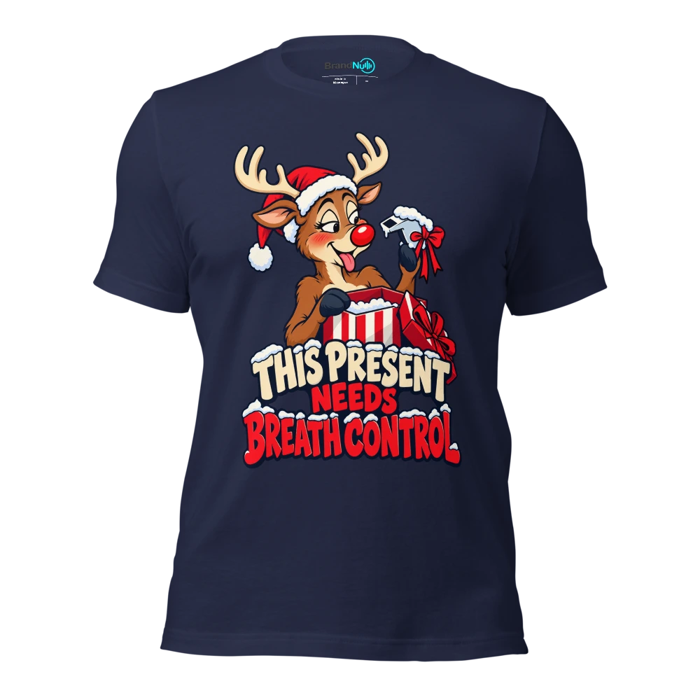 THIS PRESENT NEEDS BREATH CONTROL T Shirt Navy Front