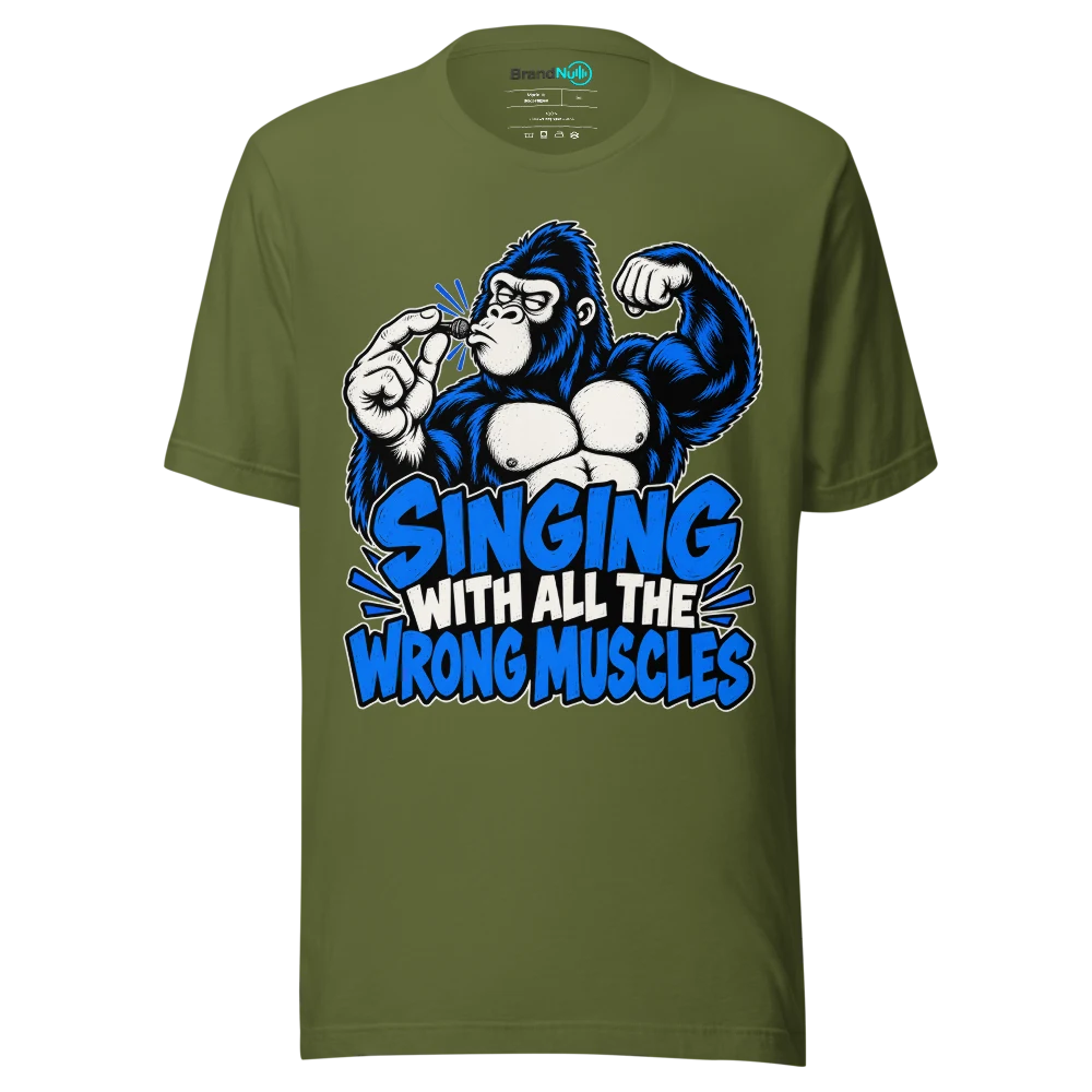 SINGING WITH ALL THE WRONG MUSCLES T Shirt Olive Front