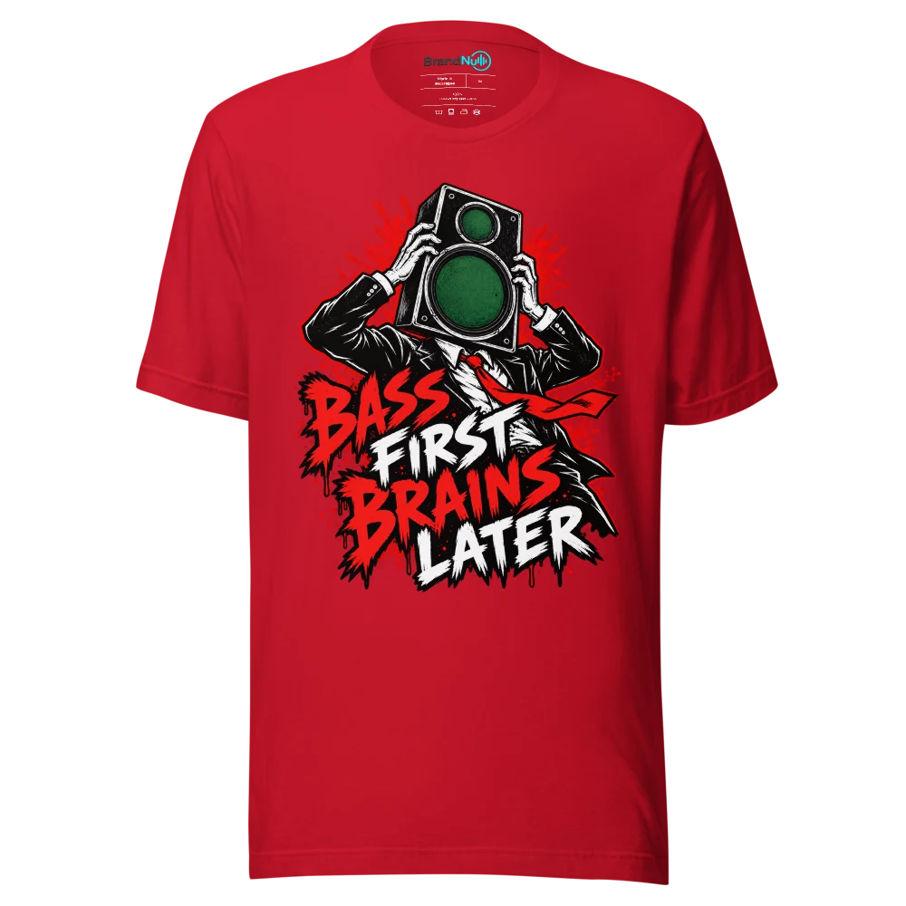 BASS FIRST BRAINS LATER T Shirt Red Front