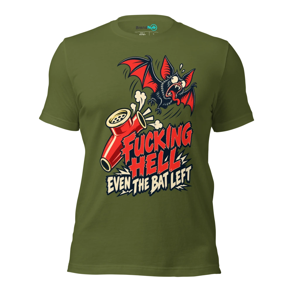 FUCKING HELL EVEN THE BAT LEFT T Shirt Olive Front