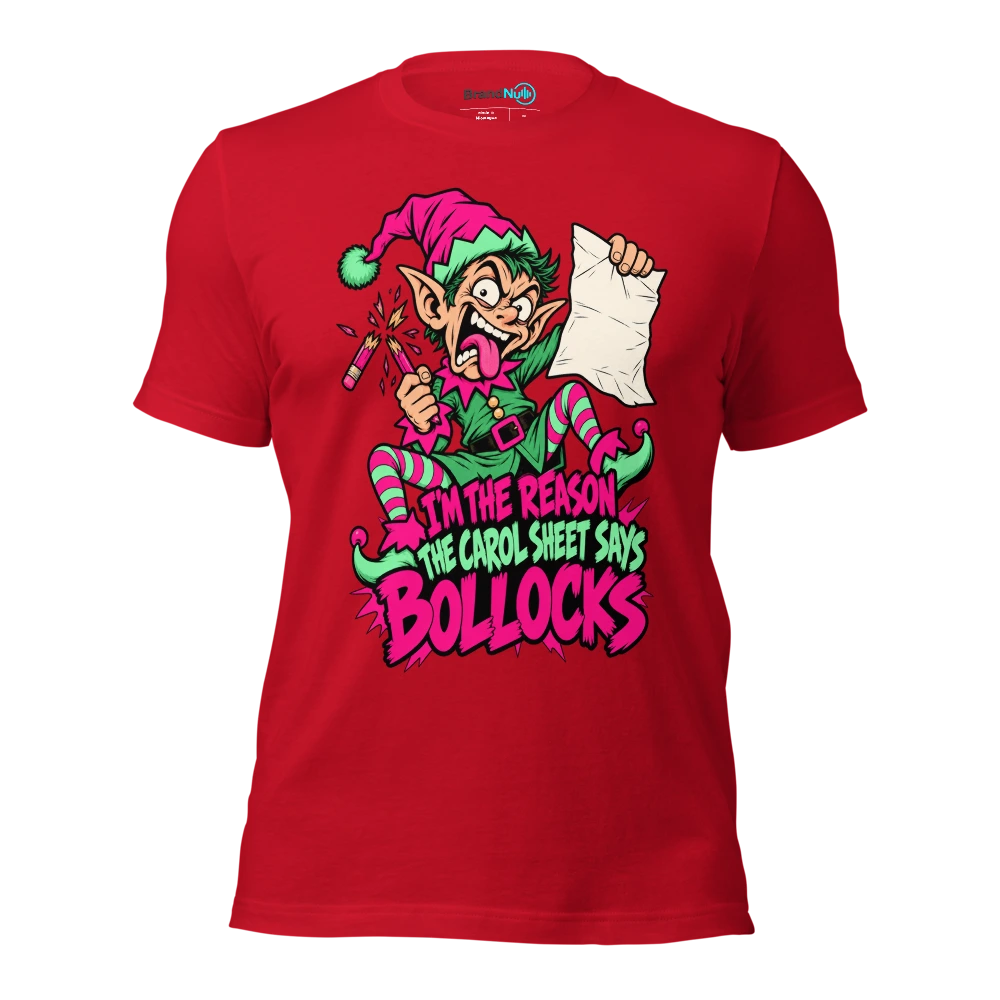 I'M THE REASON THE CAROL SHEET SAYS BOLLOCKS T Shirt Red Front