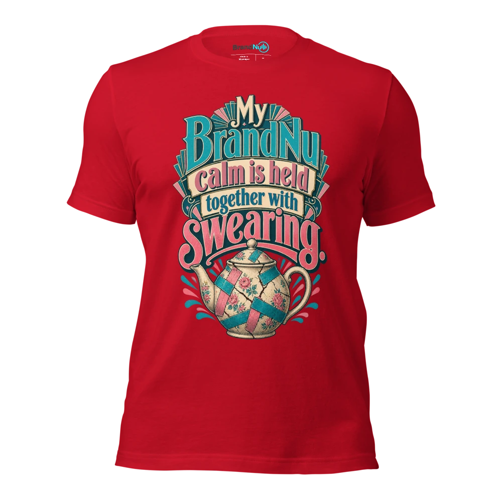 My BrandNu calm is held together with swearing T Shirt Red Front