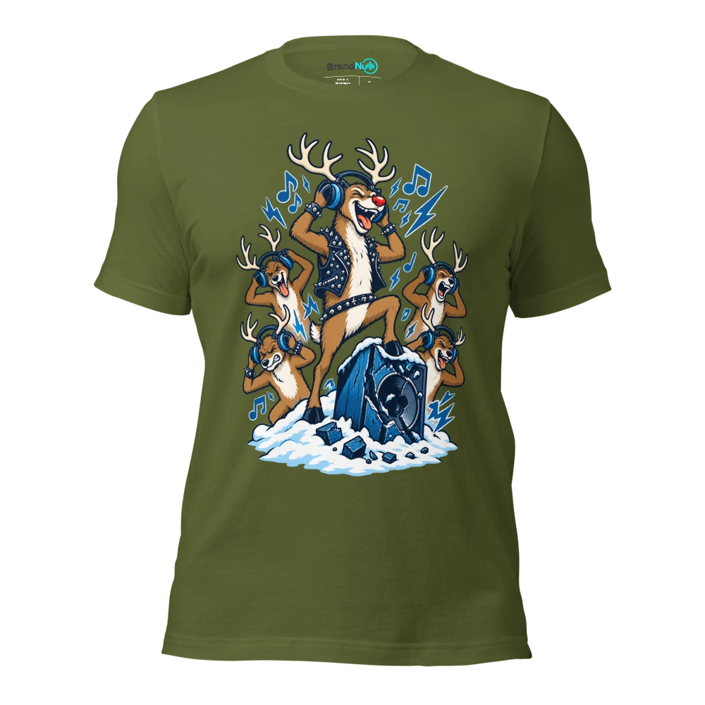 THE REINDEER HAVE UNIONISED OVER THE PLAYLIST T Shirt Olive Front