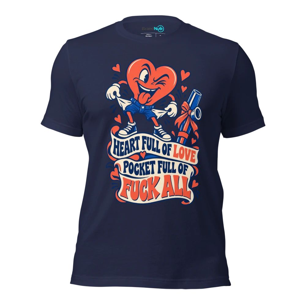 HEART FULL OF LOVE POCKET FULL OF FUCK ALL T Shirt Navy Front