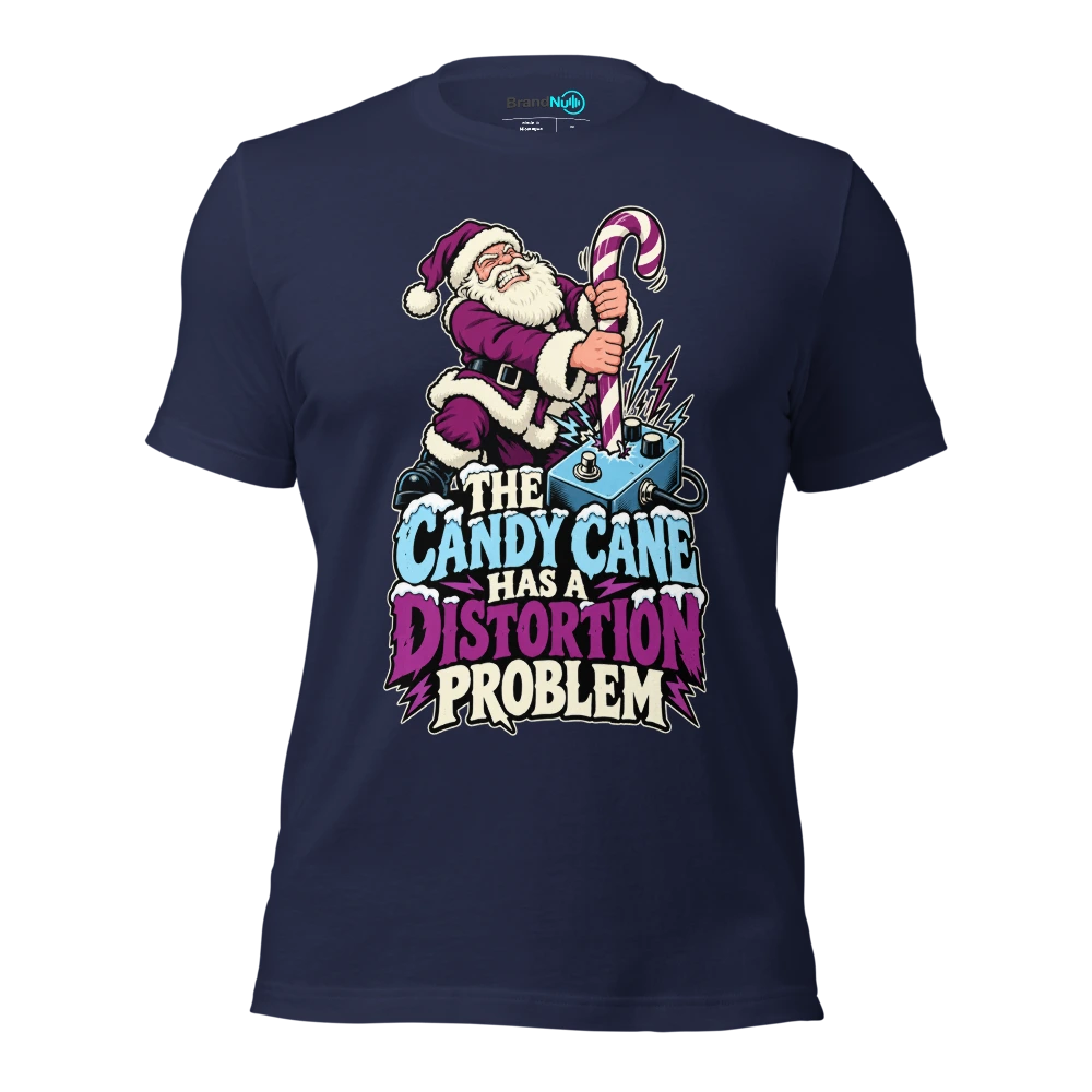 THE CANDY CANE HAS A DISTORTION PROBLEM T Shirt Navy Front