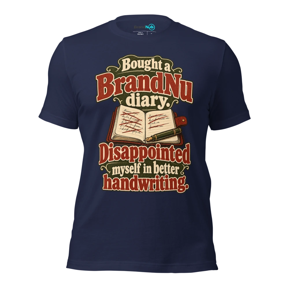 Bought a BrandNu diary. Disappointed myself in better handwriting T Shirt Navy Front