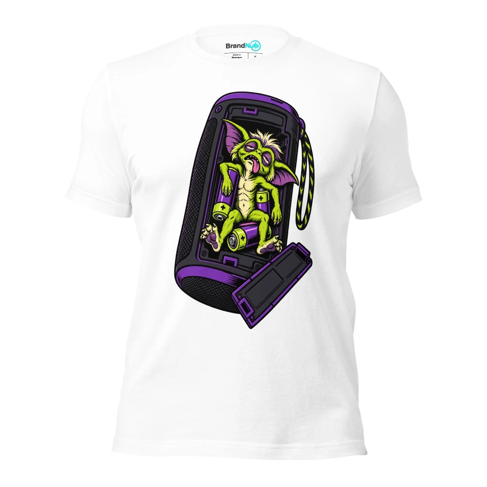THE PARTY GREMLIN HAS RUN OUT OF BATTERY T Shirt White Front