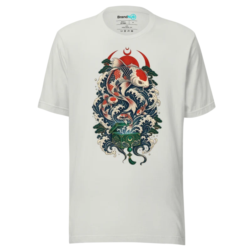 Big Fish Small Fish Cardboard Box T Shirt - Rave Koi Edition - Silver