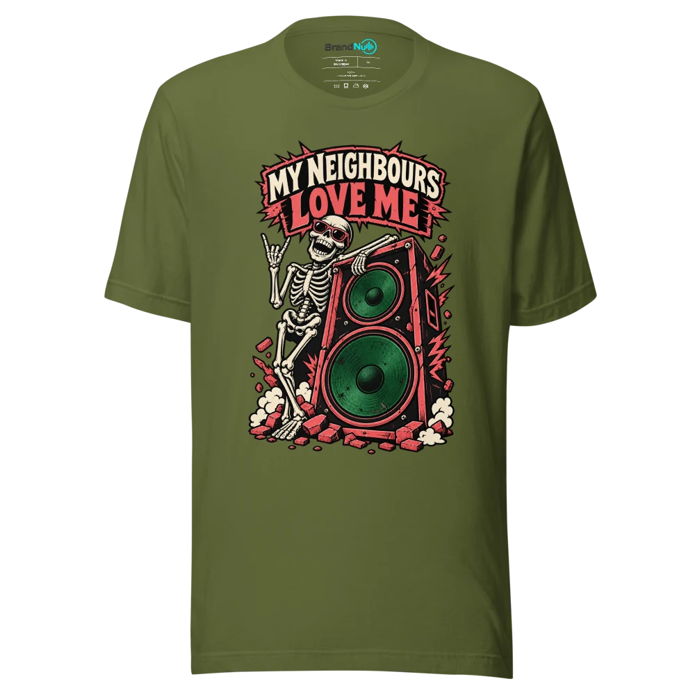 MY NEIGHBOURS LOVE ME T Shirt Olive Front
