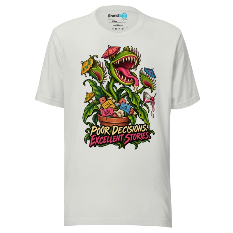Poor Decisions Botanical – Rave Graphic T Shirt - Silver