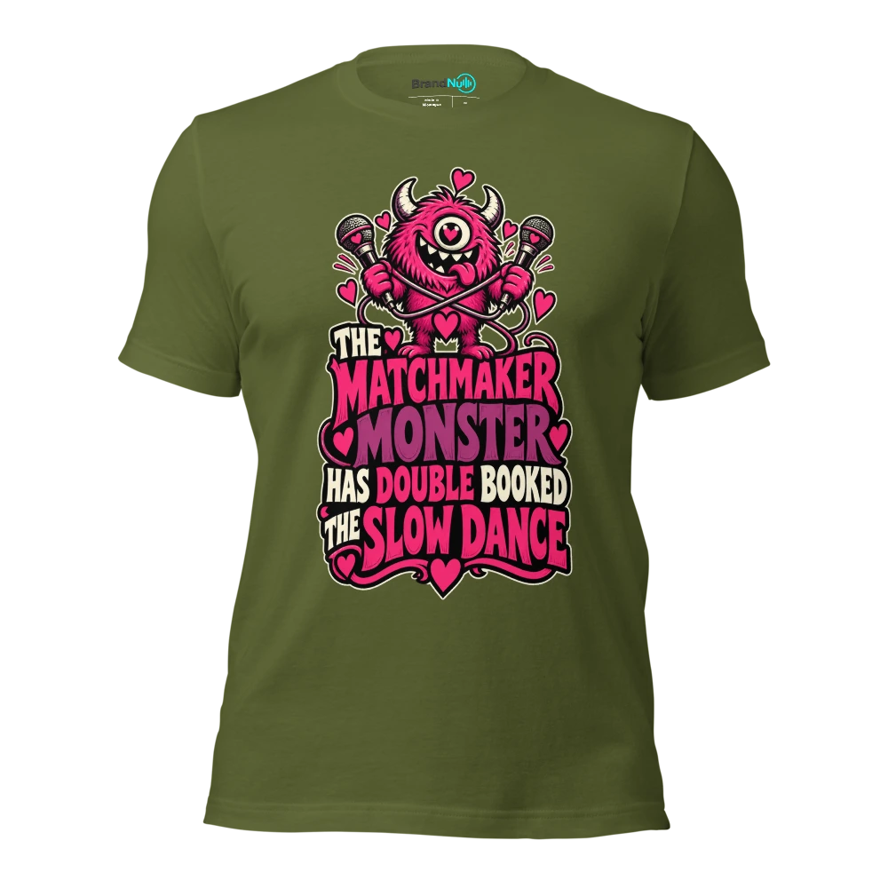 THE MATCHMAKER MONSTER HAS DOUBLE BOOKED THE SLOW DANCE T Shirt Olive Front