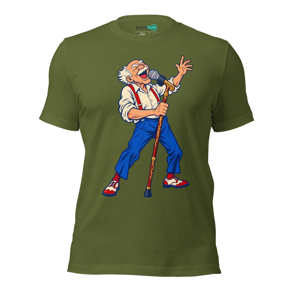 THIS WALKING STICK HAS A MICROPHONE CLIP T Shirt Olive Front