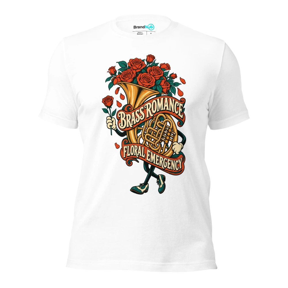 BRASS ROMANCE FLORAL EMERGENCY T Shirt White Front