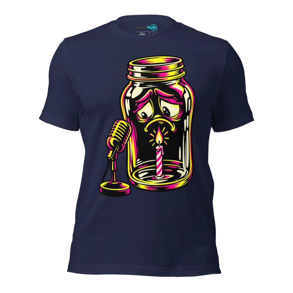 THE BUSKING JAR CONTAINS A BIRTHDAY CANDLE T Shirt Navy Front