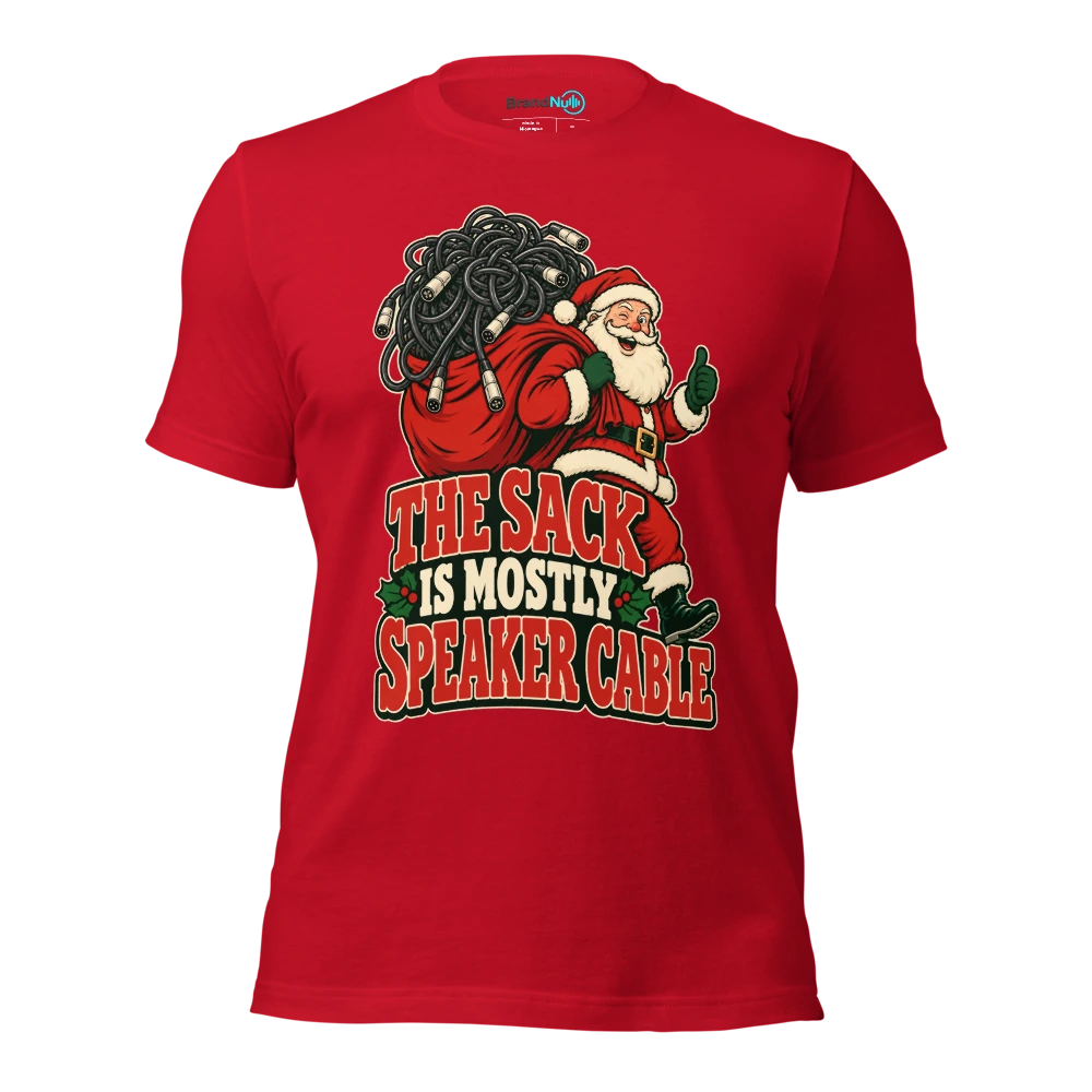 THE SACK IS MOSTLY SPEAKER CABLE T Shirt Red Front