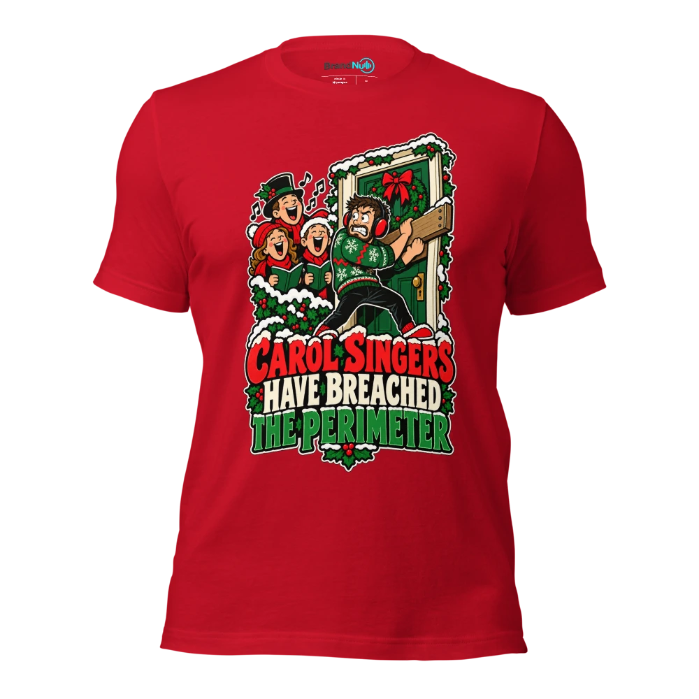 CAROL SINGERS HAVE BREACHED THE PERIMETER T Shirt Red Front